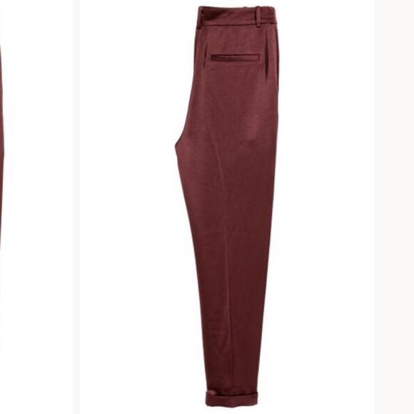 H&M Satin Relaxed Fit Cropped tapered leg cuffed hem pants Burgundy size 6 - Picture 2 of 13